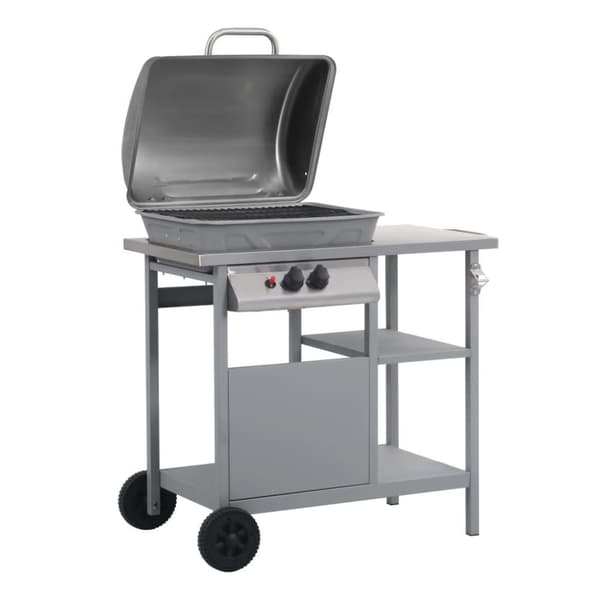 vidaXL Gassgrill med sidebord i 3 etasjer sølv