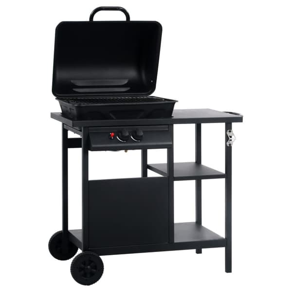 vidaXL Gasolgrill med sidobord i 3 nivåer svart