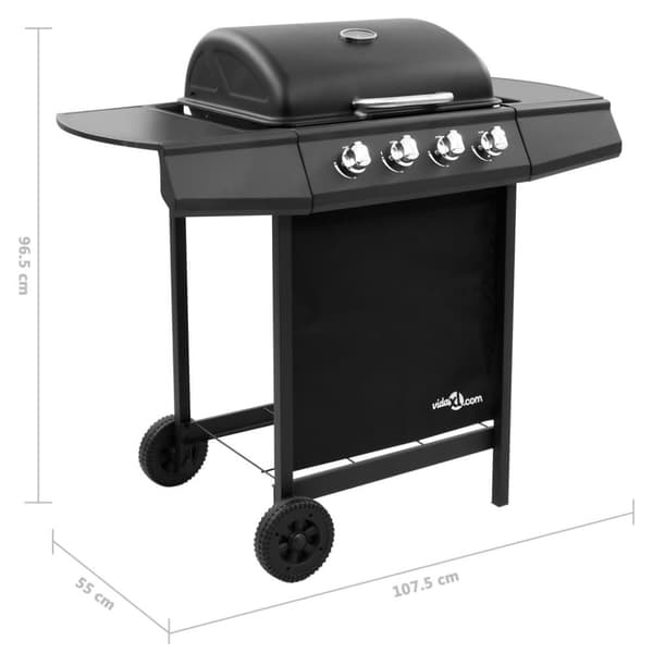vidaXL Gassgrill med 4 brennere svart