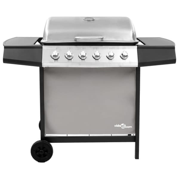 vidaXL gasgrill 6 brændere sort og sølvfarvet