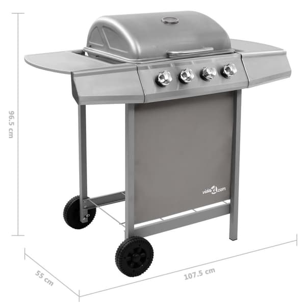 vidaXL gasgrill 4 brændere sølvfarvet