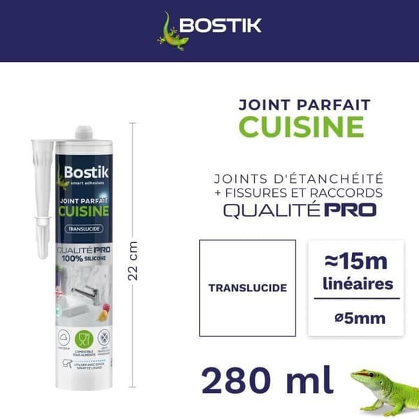 BOSTIK Transparent Kitchen Perfect Joint Waterproofing Kitty för långvarig finish och anslutningar - 280 ml patron