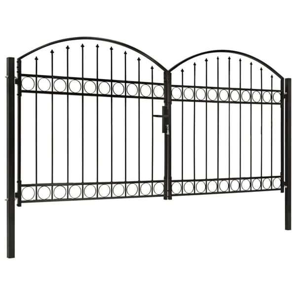vidaXL Puutarhaportti tuplaovi kaareva yläosa teräs 300x125 cm musta