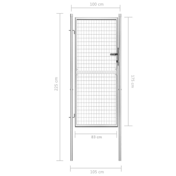 vidaXL Puutarhaportti galvanoitu teräs 105x225 cm hopea