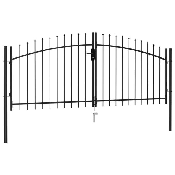 vidaXL Hageport med dobbel dør og spisser stål 3x1,25 cm svart