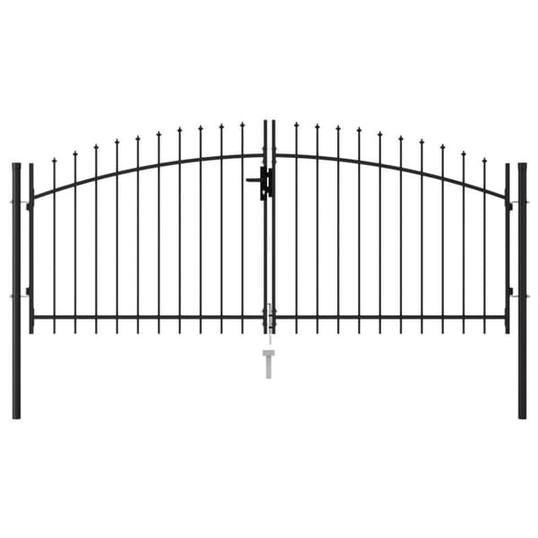 vidaXL Hageport med dobbel dør og spisser stål 3x1,25 cm svart