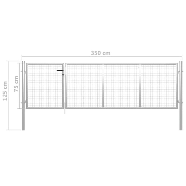 vidaXL Puutarhaportti teräs 350x75 cm hopea