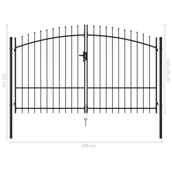 vidaXL Hageport med dobbel dør og spisser stål 3x1,75 cm svart