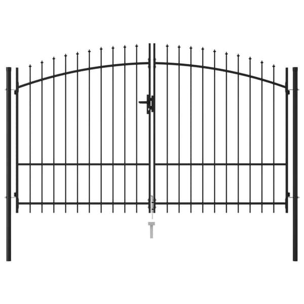 vidaXL Hageport med dobbel dør og spisser stål 3x1,75 cm svart