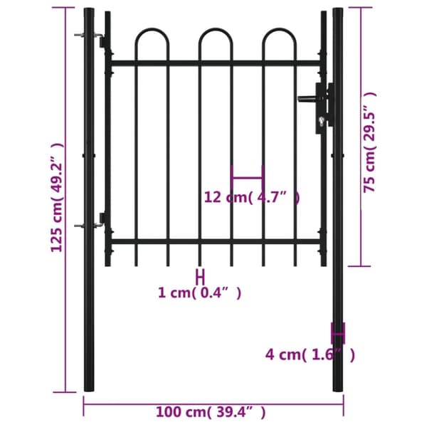 vidaXL Gjerdeport enkel med buet topp 100 x 75 cm