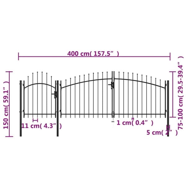 vidaXL Puutarhaportti teräs 1,5x4 m musta