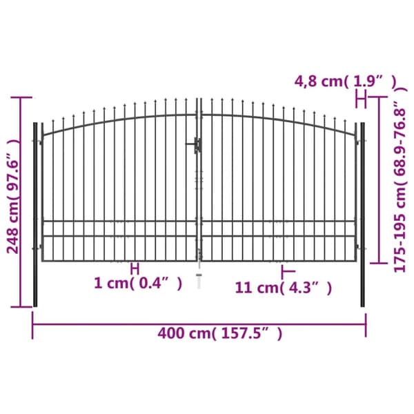 vidaXL Dobbel hageport med spydhoder 400x248 cm