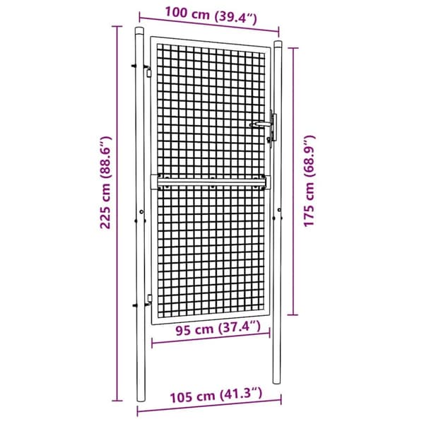 vidaXL havelåge i trådnet 100x225 cm galvaniseret stål grå