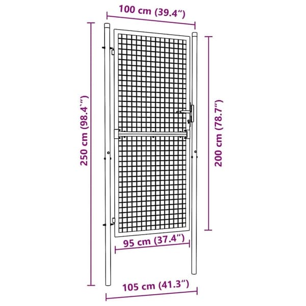 vidaXL Hageport netting galvanisert stål 100x250 cm grå