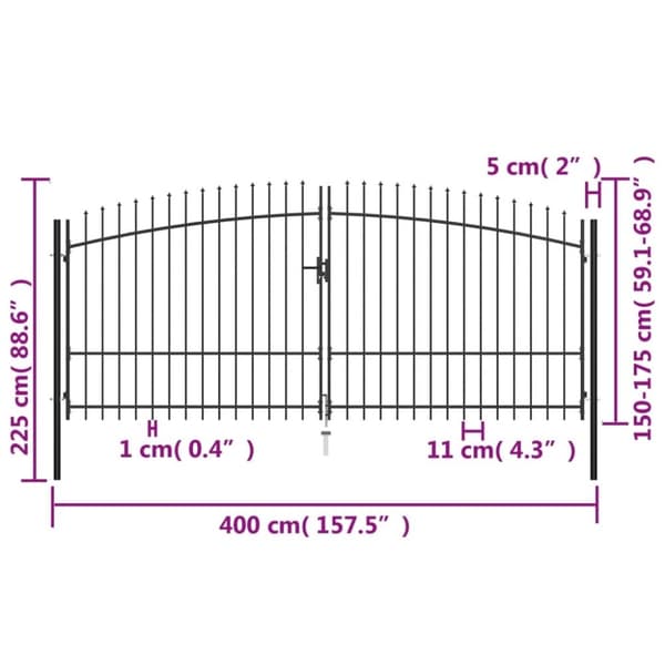 vidaXL Dobbel hageport med spydhoder 400x225 cm