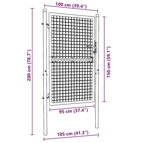 vidaXL Hageport netting galvanisert stål 100x200 cm grå