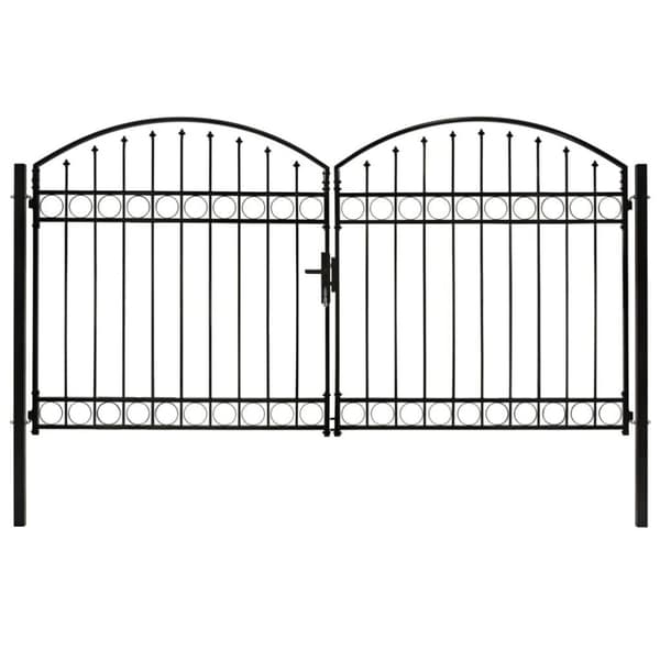 vidaXL Puutarhaportti tuplaovi kaareva yläosa teräs 300x175 cm musta