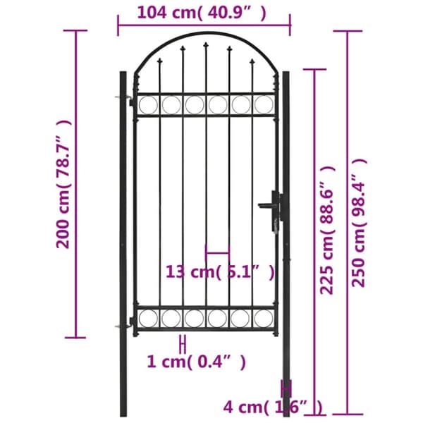 vidaXL Hageport med buet topp stål 100x250 cm svart