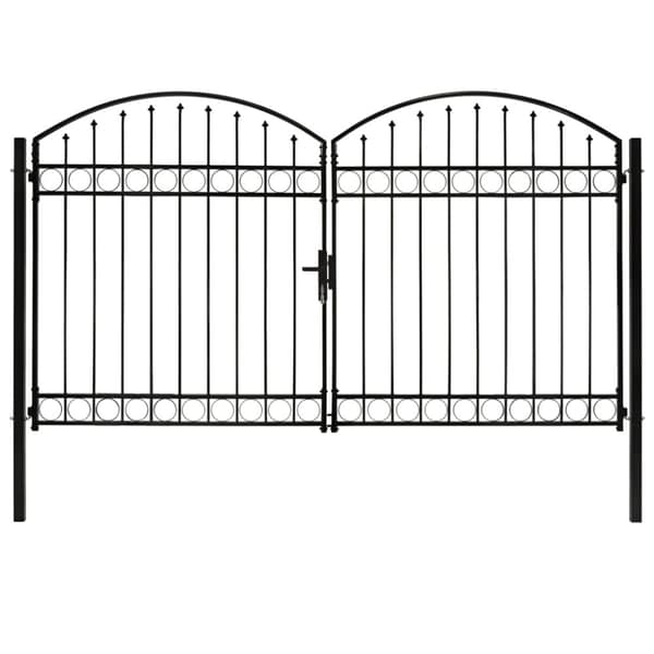 vidaXL Hageport med dobbel dør og buet topp stål 300x200 cm svart