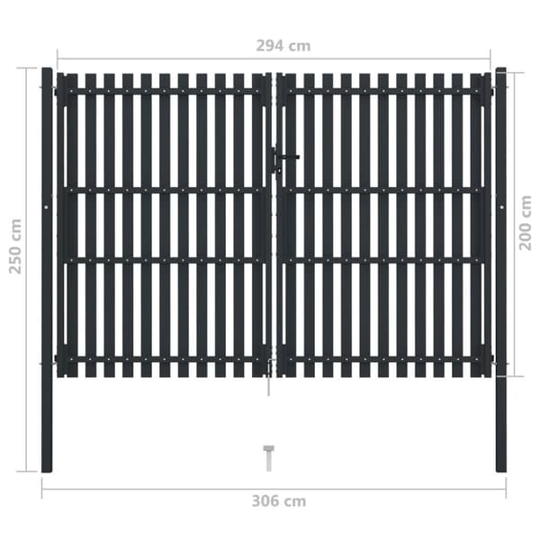 vidaXL Hageport med dobbel dør stål 306x250 cm antrasitt
