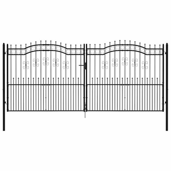 vidaXL Gjerdeport med spydtopp svart 406x223 cm pulverlakkert stål
