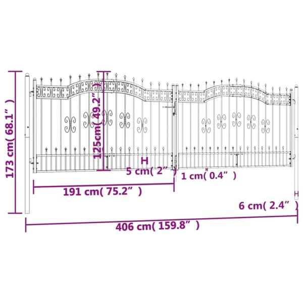 vidaXL Puutarhaportti keihäskärjet musta 406x173cm jauhemaalattu teräs
