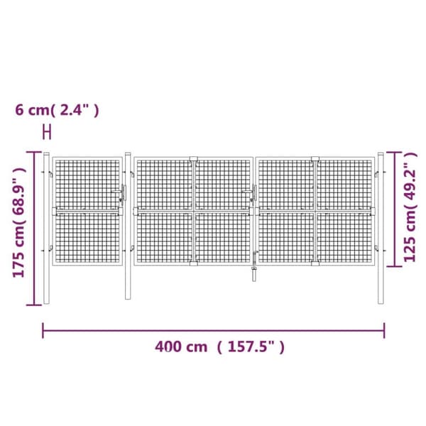 vidaXL Nätgrind antracit 400x175 cm galvaniserat stål