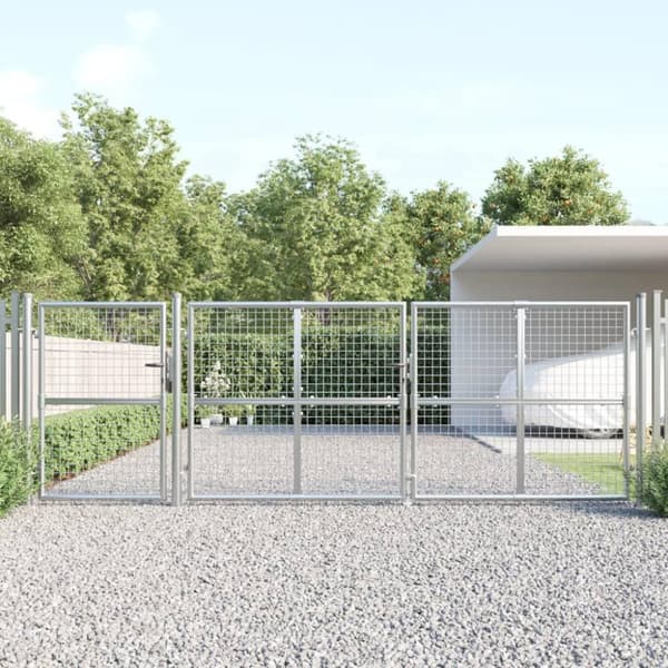 vidaXL gitterlåge til havehegn 400x175 cm galvaniseret stål sølvfarvet