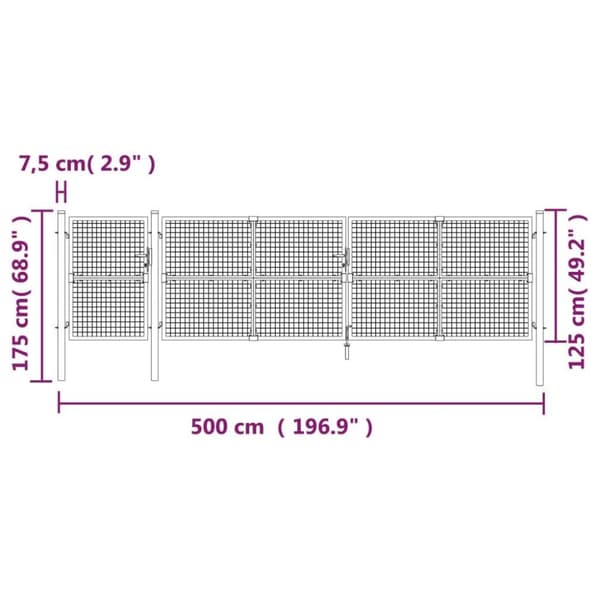 vidaXL gitterlåge til havehegn 500x175 cm galvaniseret stål sølvfarvet