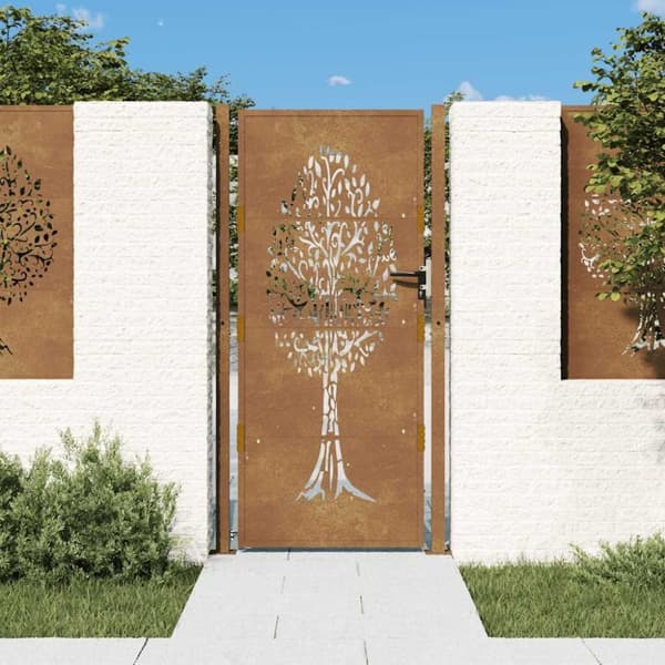 vidaXL Puutarhaportti 105x205 cm corten teräs puukuvio