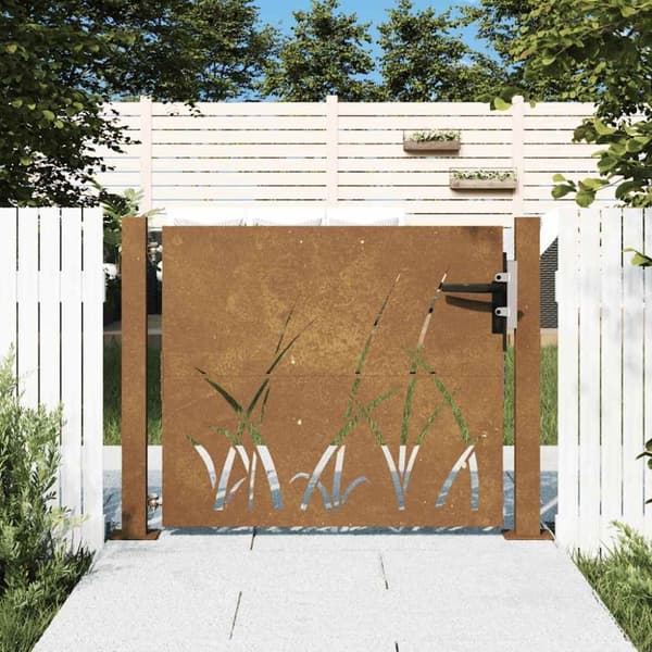 vidaXL Hageport 105x105 cm cortenstål gressdesign