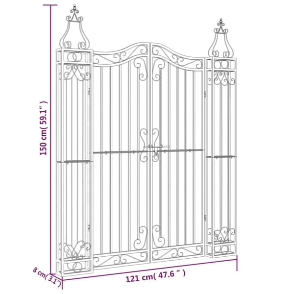 vidaXL Hageport svart 121x8x150 cm smijern