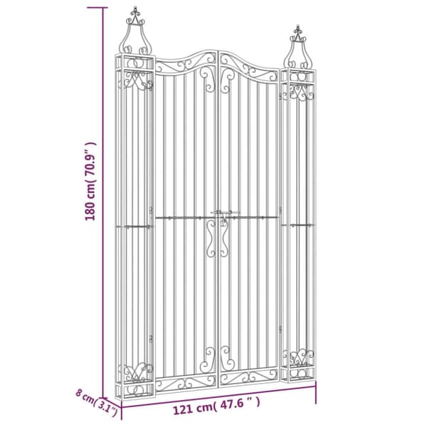vidaXL Hageport svart 121x8x180 cm smijern