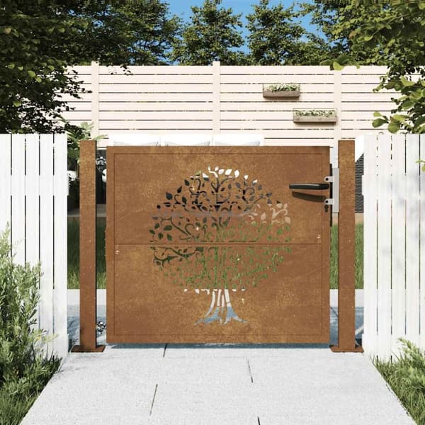 vidaXL Puutarhaportti 105x80 cm corten teräs puukuvio