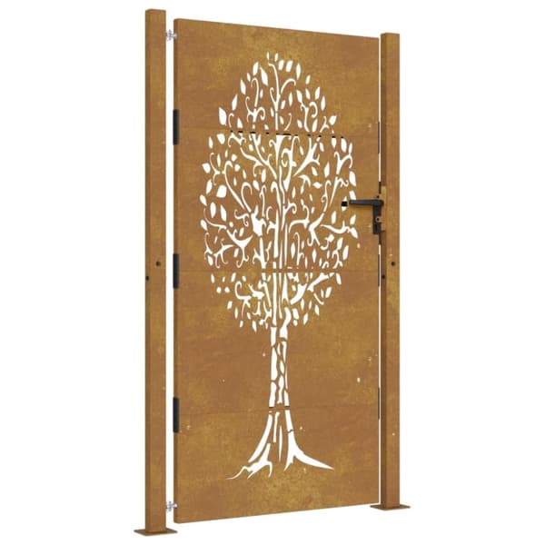 vidaXL Puutarhaportti 105x180 cm corten teräs puukuvio