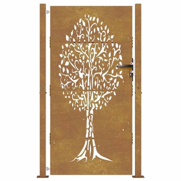 vidaXL Puutarhaportti 105x180 cm corten teräs puukuvio