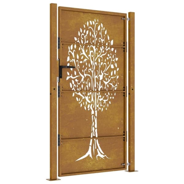 vidaXL Puutarhaportti 105x180 cm corten teräs puukuvio