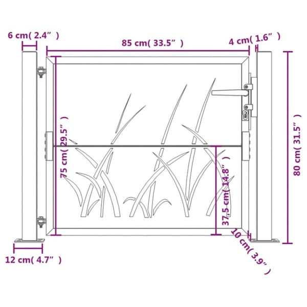 vidaXL Puutarhaportti antrasiitti 105x80 cm teräs ruohokuvio