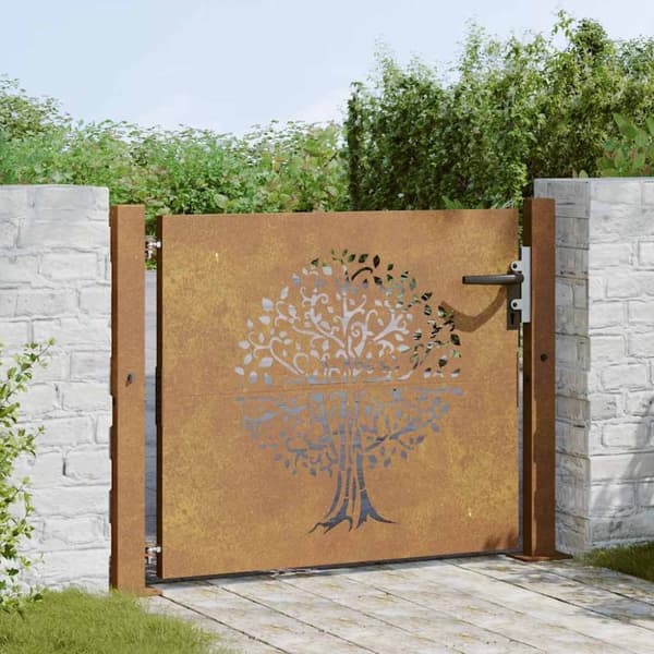 vidaXL Puutarhaportti 105x105 cm corten teräs puukuvio