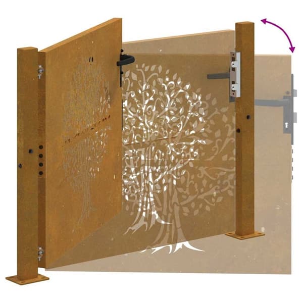 vidaXL Puutarhaportti 105x105 cm corten teräs puukuvio