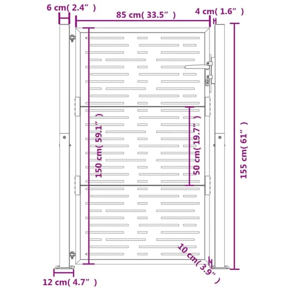 vidaXL Puutarhaportti antrasiitti 105x155 cm teräs raitakuvio