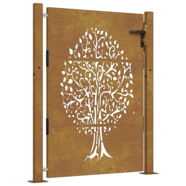 vidaXL Puutarhaportti 105x130 cm corten teräs puukuvio