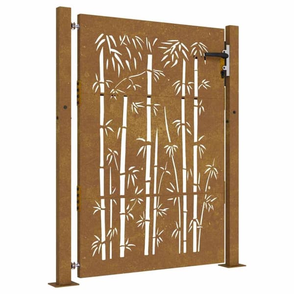vidaXL Hageport 105x130 cm cortenstål bambusdesign