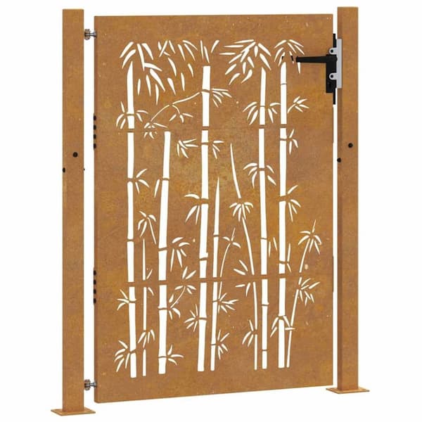 vidaXL Hageport 105x130 cm cortenstål bambusdesign