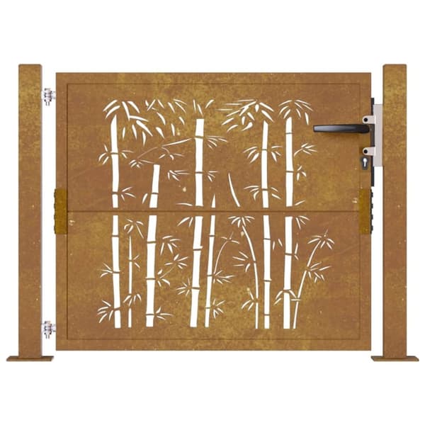 vidaXL Hageport 105x80 cm cortenstål bambusdesign