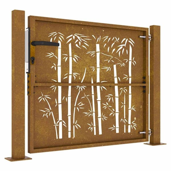 vidaXL Hageport 105x105 cm cortenstål bambusdesign