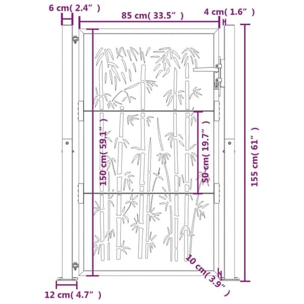 vidaXL Puutarhaportti antrasiitti 105x155 cm teräs bambukuvio