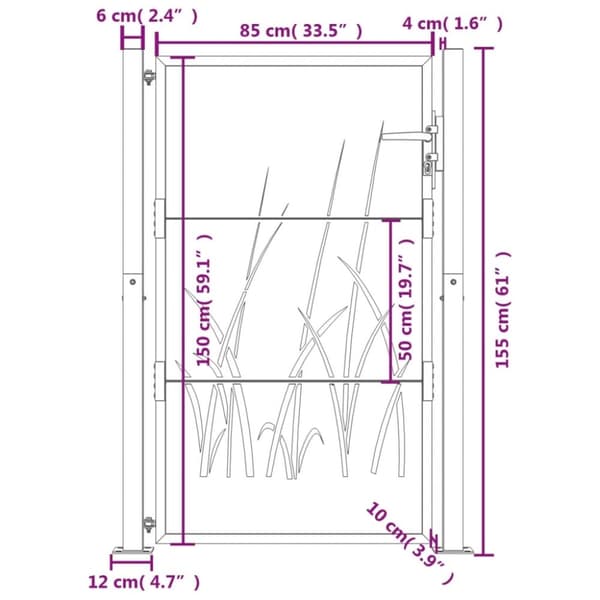 vidaXL Puutarhaportti antrasiitti 105x155 cm teräs ruohokuvio
