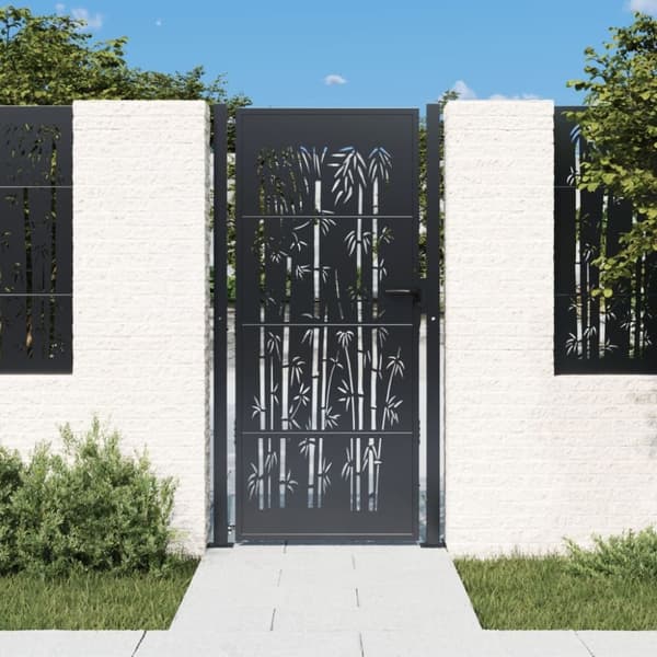 vidaXL Puutarhaportti antrasiitti 105x205 cm teräs bambukuvio
