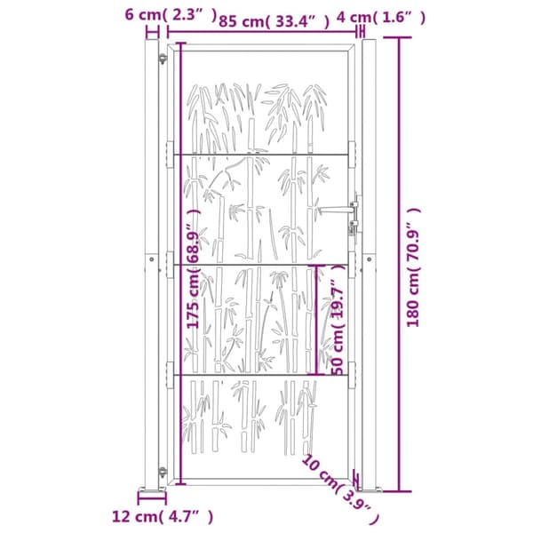 vidaXL Puutarhaportti antrasiitti 105x180 cm teräs bambukuvio